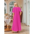 thumbnail image 6 of Summer Maxi Dresses for Women Beach Vacation Casual Short Sleeve Long T Shirt Dress with Pockets Rose Red L, 6 of 9