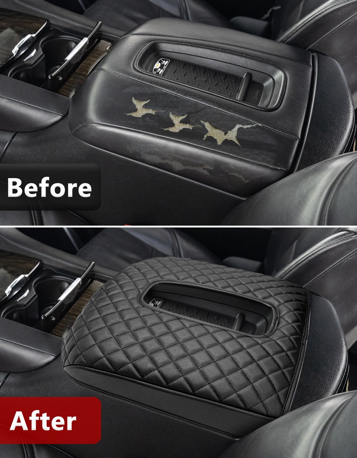 KBH Center Console Armrest Cover for 2015-2020 Cadillac Escalade, Leather Car Arm Rest Protector Cushion Interior Trim