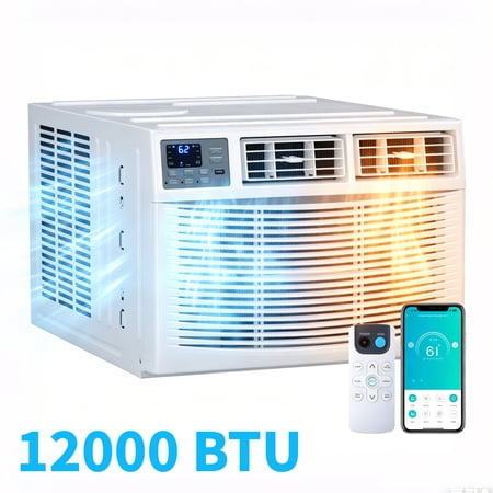 Aprafie 12,000 BTU AC and Heater Combo Unit, 4-in-1 Window Air Conditioner with Remote Control, WiFi & Voice Enabled for Rooms up to 550 Sq.ft, White