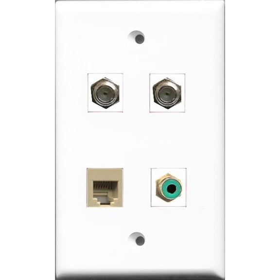 RiteAV 1 Port RCA Green 2 Port Coax Cable TV- F-Type and 1 Port Phone RJ11 RJ12 Beige Wall Plate