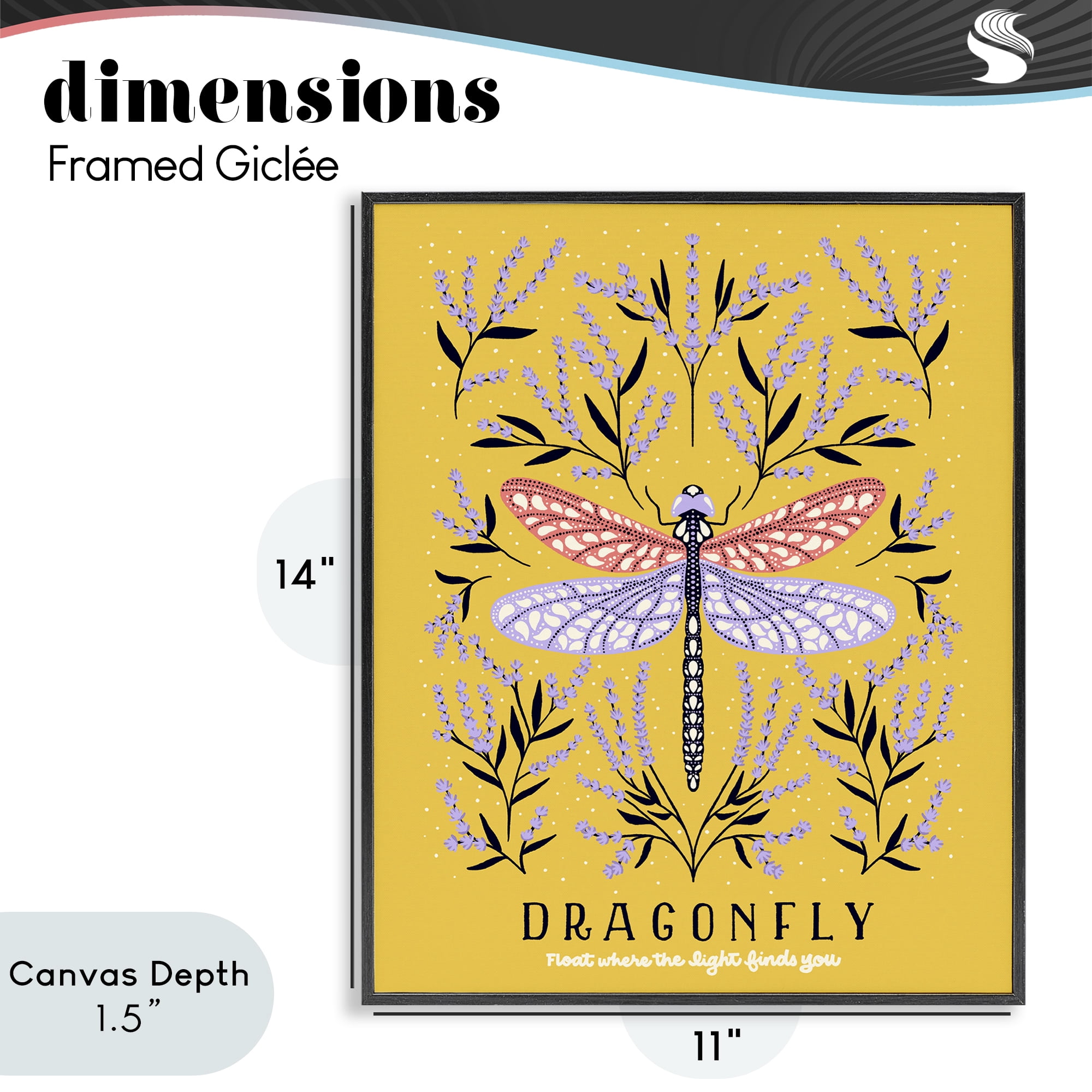 Stupell Industries Dragonfly Symmetry on Yellow Black Framed Giclee Art, design by Indira Prieto | IndySign