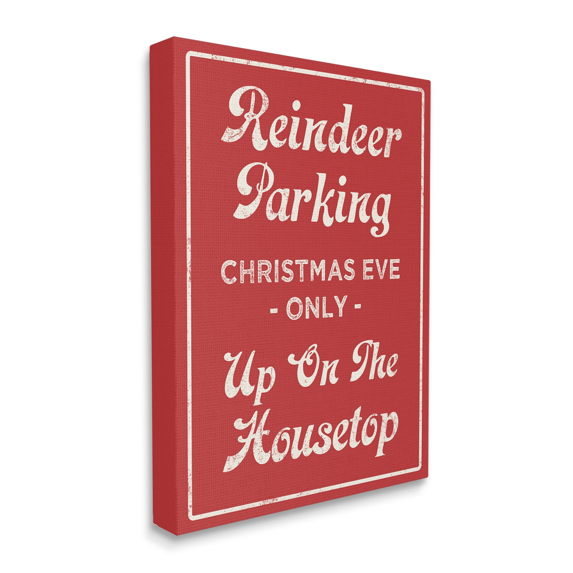 Reindeer Parking Sign Festive Christmas Vintage Text Holiday Graphic Art Gallery-Wrapped Canvas Print Wall Art