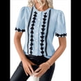 thumbnail image 2 of Blusas de Trabajo para Mujer, con Botones, Larga, Cuello en V, Encaje, Informal, con Botones, Camisas de Moda de Otoño, Azul, Talla M, 2 of 10