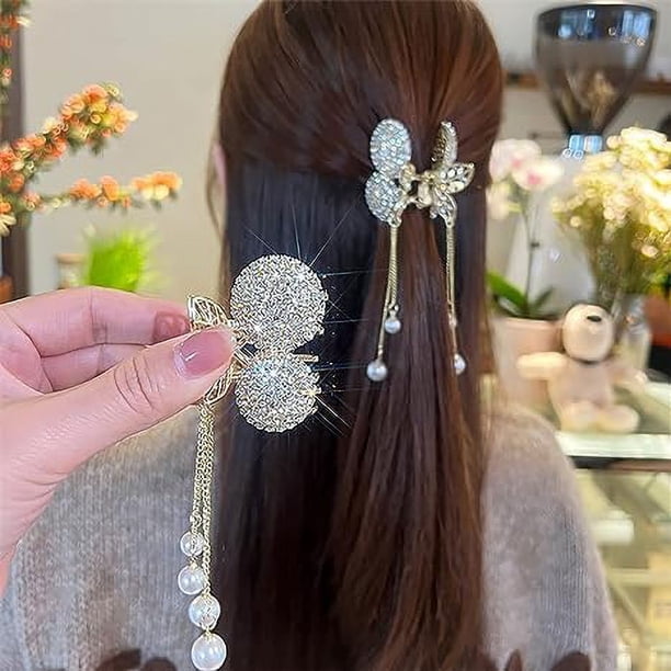2 Pack Rhinestone Hair Clips, Metal Non-Slip Hair Claw Clip