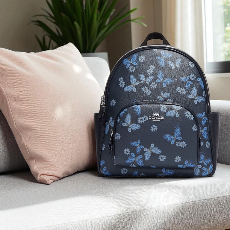 Silver/Midnight Navy Multi Court Backpack With Lovely Butterfly Print