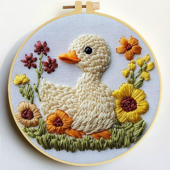 Punch Needle Kits A Cute Duck and Flowers Embroidery Starter Set with Hoop Easy for Beginners DIY Stress Relief Handmade Craft Hobby and Home Decor 20x20cm-6