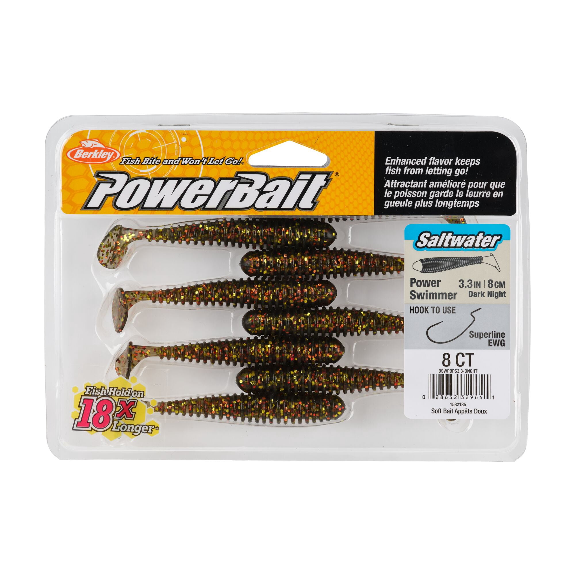 Berkley PowerBait® Saltwater Power Swimmer, 3.3 in, Swimbaits, Dark Night (8-count)
