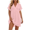 thumbnail image 4 of XuJwPNcy Womens Summer Dresses V Neck Short Sleeve Tshirt Dress Flowy Knee Length Beach Dresses Travel Vacation Outfits, 4 of 7