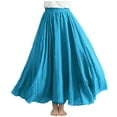 thumbnail image 2 of qolati Linen Maxi Skirt Womens Boho Elastic Waist A-Line Long Skirt Dress 2024 Casual Pleated Flowy Swing Summer Beach Skirts, 2 of 6