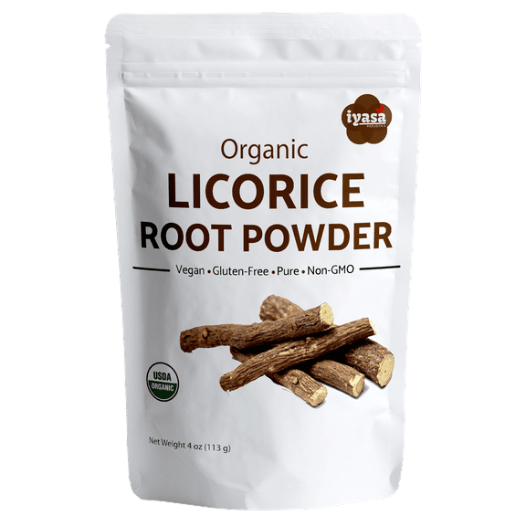 Organic Licorice Root Powder (Mulethi), Glycyrrhiza glabra, resealable Pack of 4 Oz/113 gm, USDA Organic, Natural Expectorant, Soothes Sore Throat, Candy Flavoring Agent, Superfood
