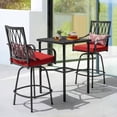 thumbnail image 2 of Nuu Garden 3-Piece Outdoor Patio Bar Set, 2 Swivel Bar Stools with Red Padded Cushions and Extra Pillows & Footrest, 28'' Square Metal Bar Height Bistro Table with 1.57'' Umbrella Hole, Black, 2 of 9