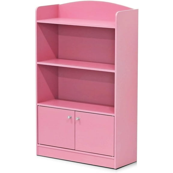 Lova Bookshelf with Storage Cabinet, 2-Shelf with Doors, Pink