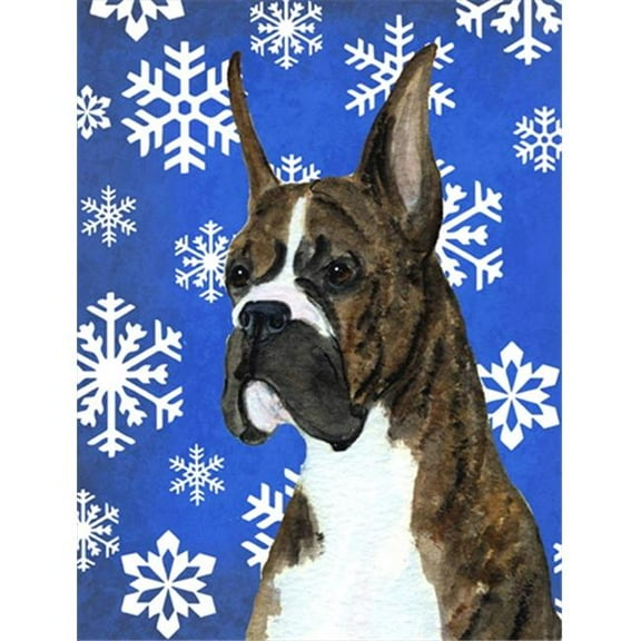 11 x 15 in. Boxer Winter Snowflakes Holiday Flag Garden Size