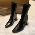 thumbnail image 3 of NECHOLOGY Botas Mujer Adulto Femenino Zapatos Botines para mujer Botas gruesas de tacón con punta cuadrada de cuero de color liso para mujer (Black, 7.5), 3 of 7