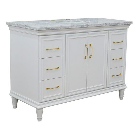 49 in. Single Oval Sink Vanity with Carrara Marble Top, Blue & White