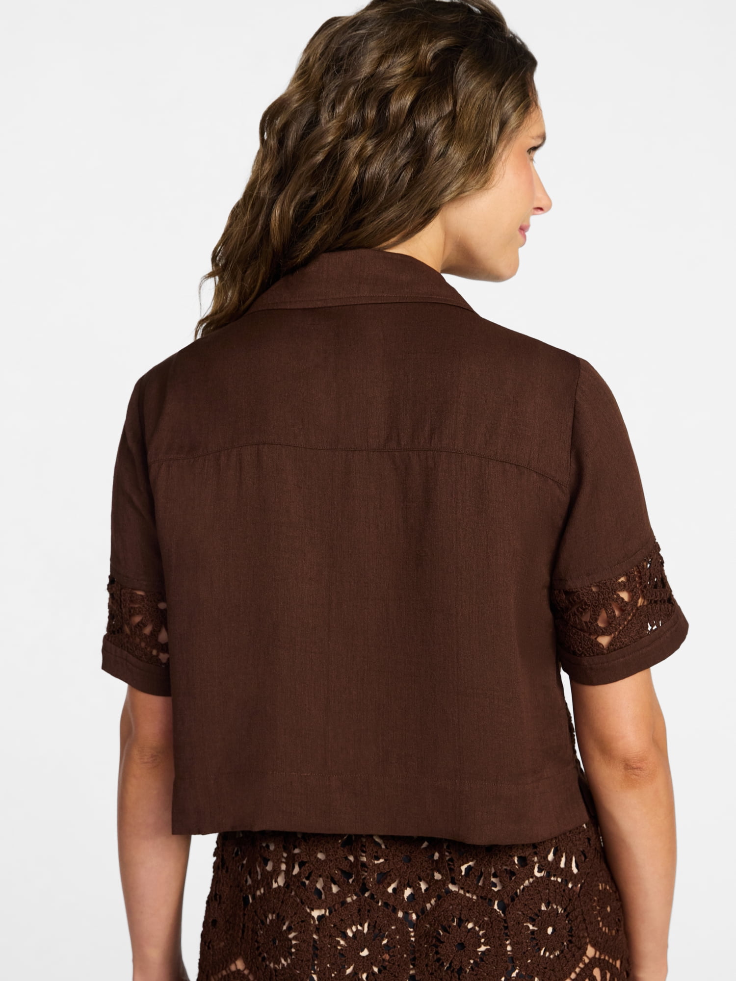 Time and Tru Women's and Women's Plus Size Palm Crochet Coverup Top, Sizes XS-3X