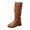 Coffee, variant on Coffee Women'S Knee High Boots Pu Leather Block Heel Round Toe Pull On Boots For Winter Casual - Buckle Strap Booties