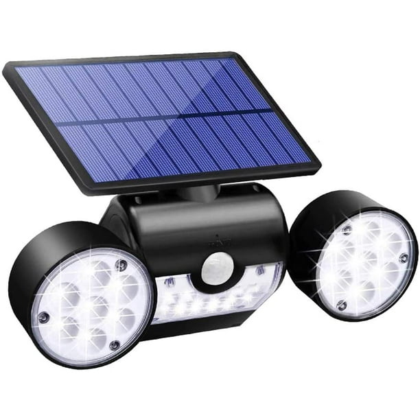 Lumière de sécurité solaire à détecteur de mouvement pour extérieur -  Triple tête - 32 W - 6000 K - Noir