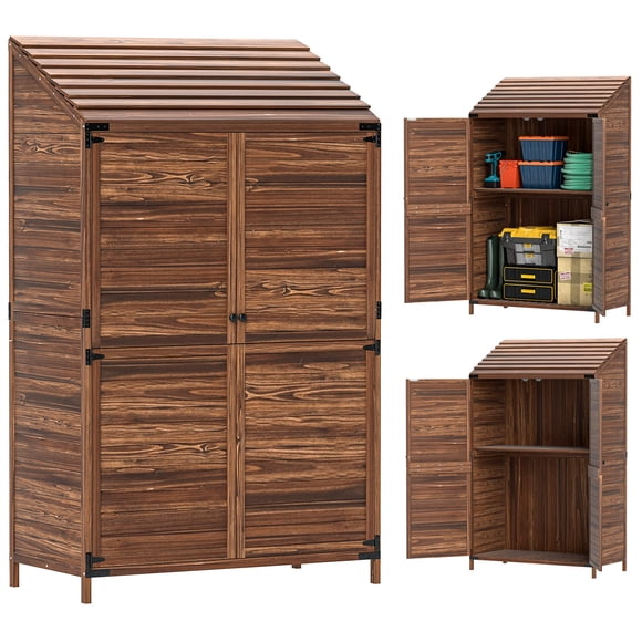Outsunny Wood Shed, Outdoor Storage Cabinet with Double Doors, Mixed-Brown