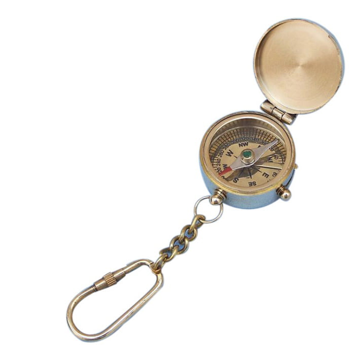 VINTAGE BRASS COMPASS 1.5" KEY RING COMPASS GOOD COLLECTIBLE GIFT ITEM 
