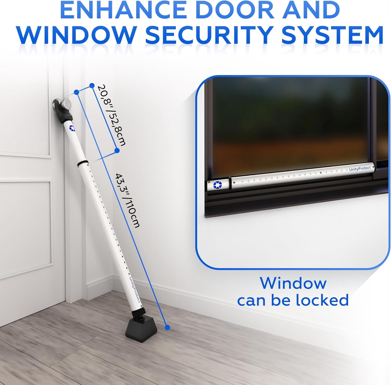 UnityProtect Door Stopper Set of 3 & Door Security Bar with Alarm and Portable Lock - Grey
