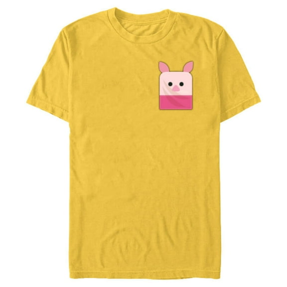 Disney Winnie the Pooh Piglet Small Block Character Pocket - Short Sleeve Blended T-Shirt for Adults - Customized-Yellow