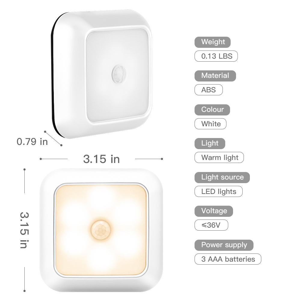 Kepooman 2 PCS Portable Wireless Motion Sensor Light for Bedroom / Hallway / Stairs, Warm Light, White