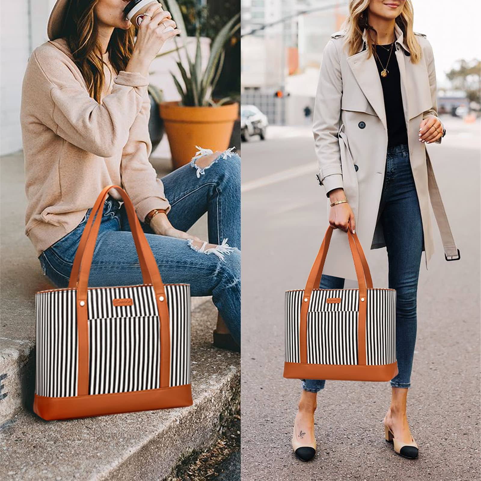 Barsine Sac Fourre-tout Léger Pour Femme Pour Le Travail Avec Compartiment Pour Ordinateur Portable/ordinateur De 15,6 Pouces, Poches Pour Bouteille D'eau