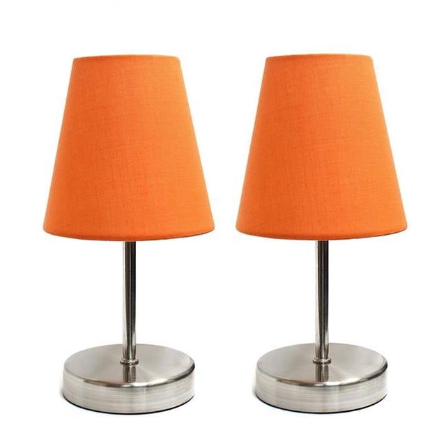 Lampe de Table Basique avec Abat-Jour Orange - Nickel Sable, Lot de 3