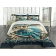 thumbnail image 2 of Ambesonne Fantasy World Quilted Coverlet 3 Pcs, Balcony to the Ocean, Queen Size, Dark Turquoise and Ecru, 2 of 4
