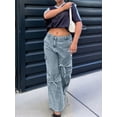 thumbnail image 2 of Katigan Y2K Tie Baggy Jeans for Women - Wide Straight Leg Denim Pants with Mid Rise Casual Boyfriend Fit Water-Washed Blue M, 2 of 5