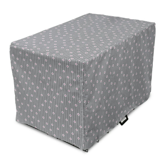 Love Dog Crate Cover, Valentine's Day Themed Pattern with Hearts on Curvilinear Stripes, Easy to Use Pet Kennel Cover Small Dogs Puppies Kittens, 7 Sizes, Grey Pale Fuchsia White, by Ambesonne