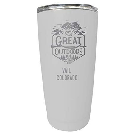 

R and R Imports Vail Colorado Etched 16 oz Stainless Steel Insulated Tumbler Outdoor Adventure Design White White.