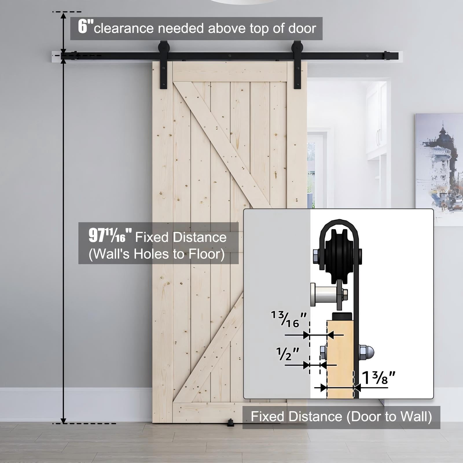 Easy4Home 96"H Large Format Sliding Barn Door, Solid Spruce Wood, Assembly Required