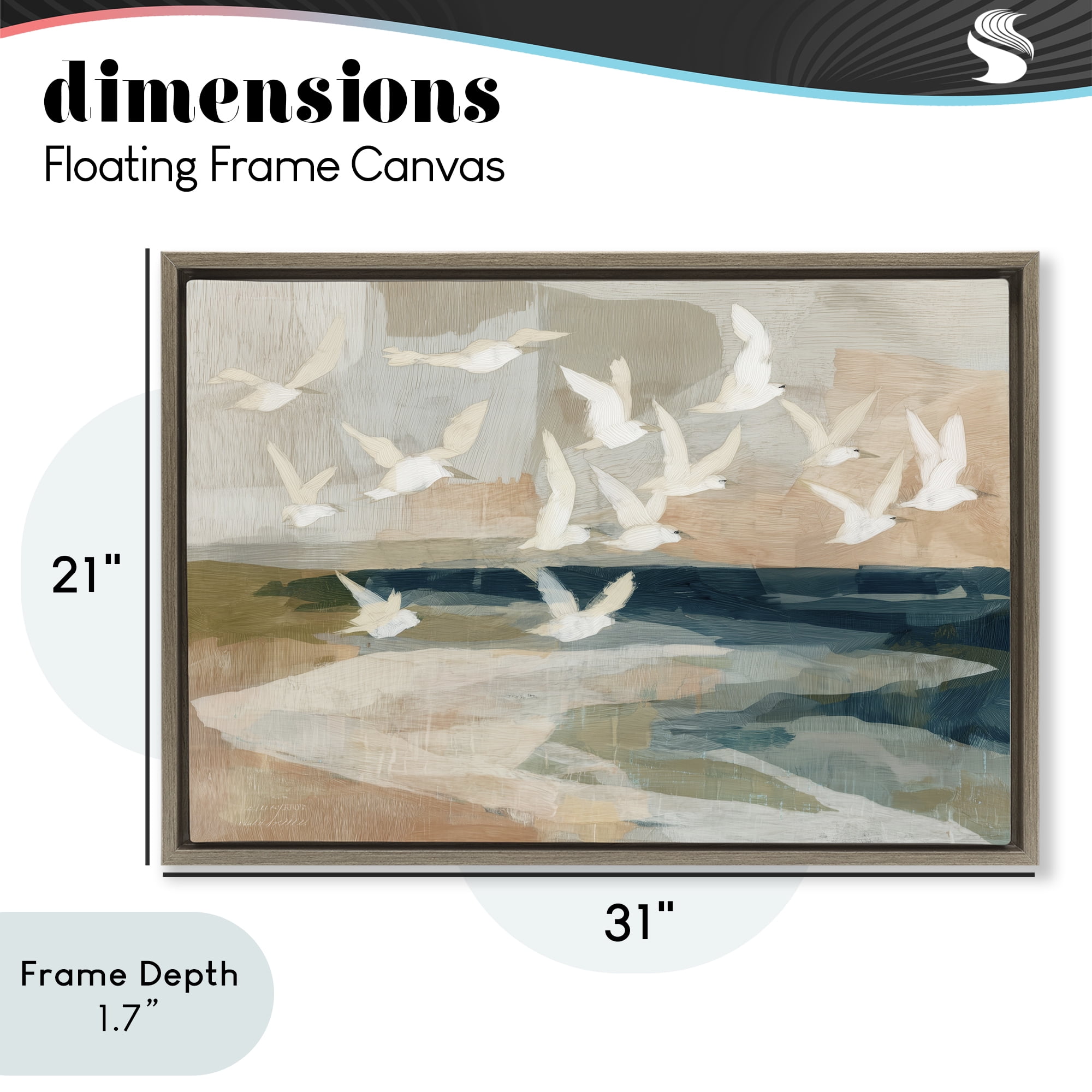 Stupell Industries Birds in Flight Over Water Brown Framed Floater Canvas Wall Art, design by Chromatic Storm Studio