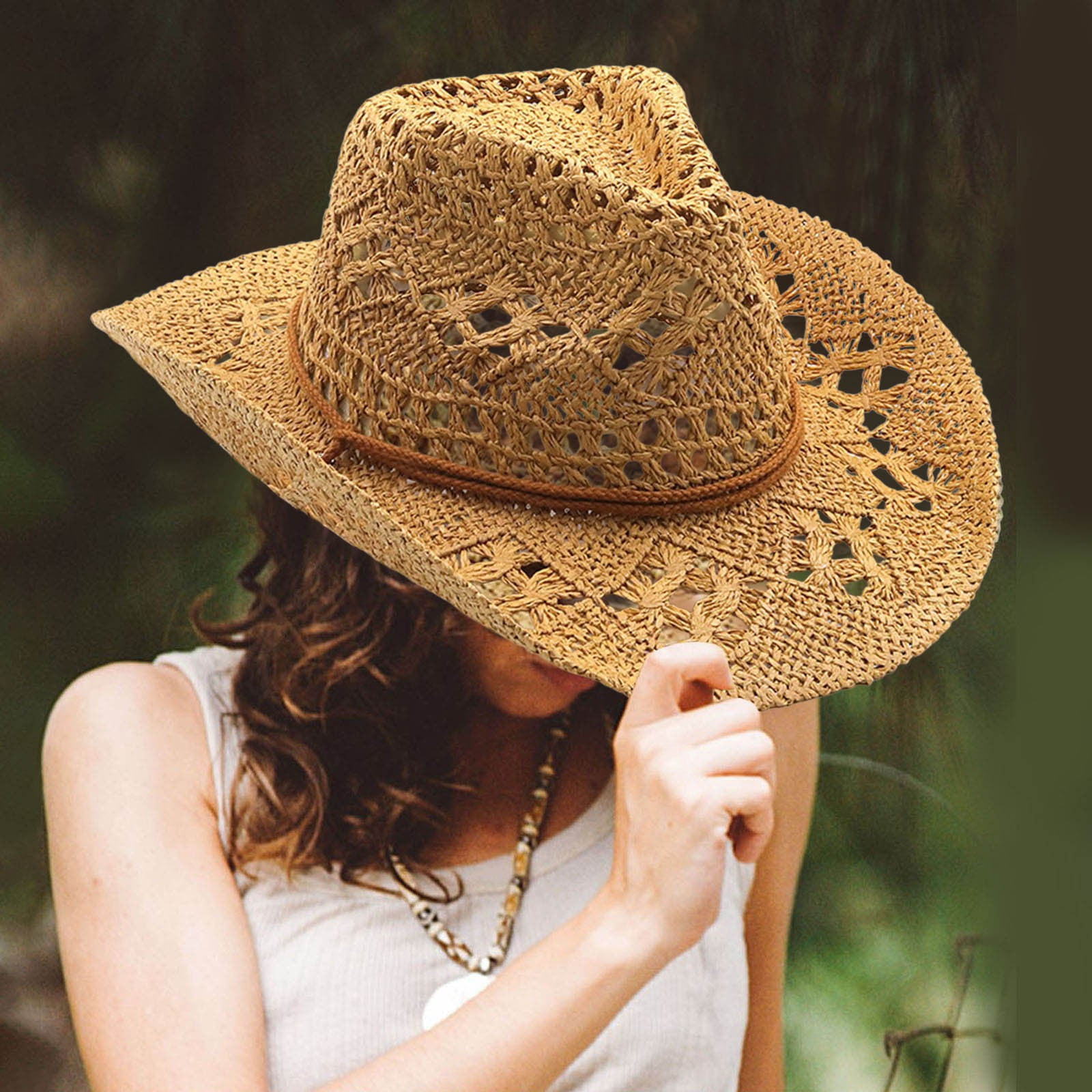 Chapeau de paille tissé à gros bord pour femmes, c... - Grandado