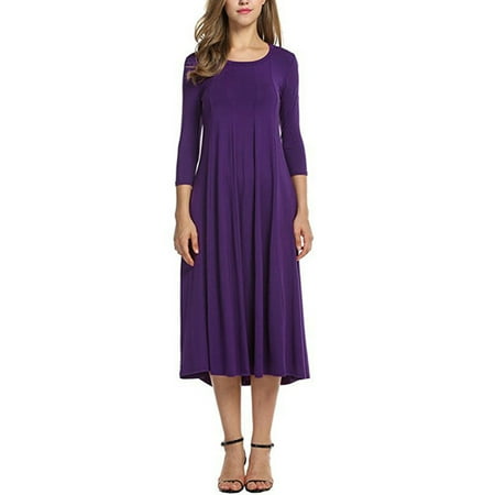 

Womens Holiday Casual Swing Dress Perfect With High Heels Or Short Boots Solid Color Tie Neck Casual High Waist S Purple