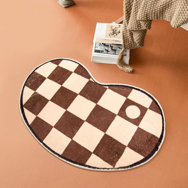 Alfombra con rejillas de colores para el hogar, felpudo suave con forma de frijol, alfombrilla de entrada, alfombrilla para el suelo, decoración de la habitación del hogar Fivean unisex