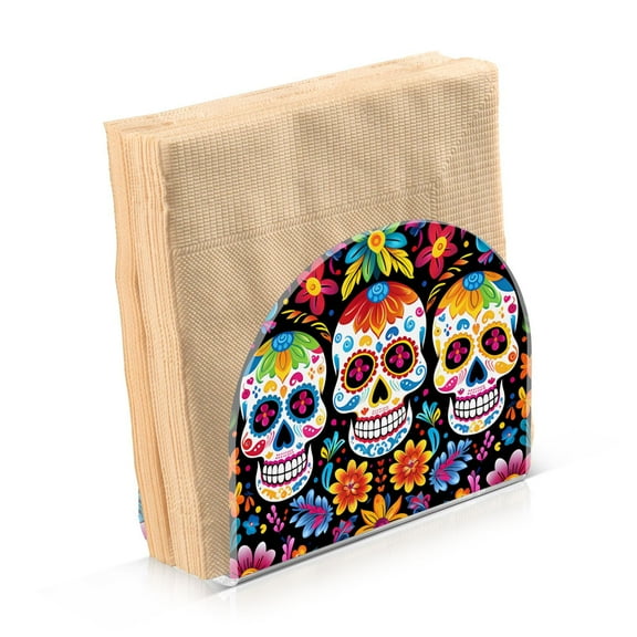 JSTEL Sugar Skull Day Of Dead Napkin Holder for Table Cocktail Farmhouse, Paper Napkins Dispenser for Home Kitchen Coffee Shop Dining Room Decor