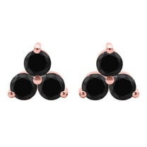 Black Diamond Earring For Women 0.25 To 1.5 Carat Brilliant Round 3 Stone Natural Black Diamond Stud In 14K Solid Rose White Yellow Gold