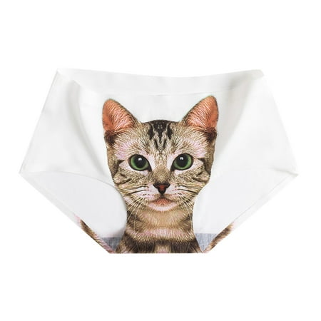 

GWAABD Womens Hipster Panties Women Underwear Ice Silk Cat Print Briefs Ladies Waist Seamless Underwear
