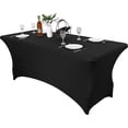 thumbnail image 1 of Funda para muebles de patio, cubierta de mesa de spandex elástica de 4 pies para mesas plegables, mantel ajustable rectangular sin arrugas para fiesta, negro, 1 pieza, 1 of 5