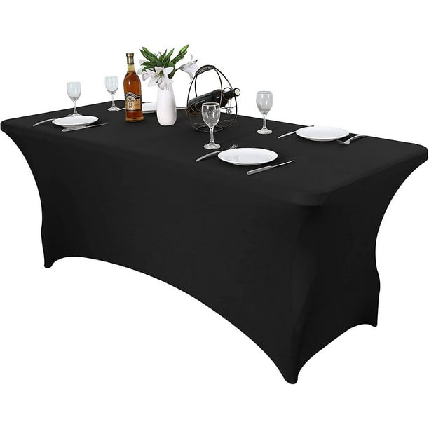 Funda para muebles de patio, cubierta de mesa de spandex elástica de 4 pies para mesas plegables, mantel ajustable rectangular sin arrugas para fiesta, negro, 1 pieza