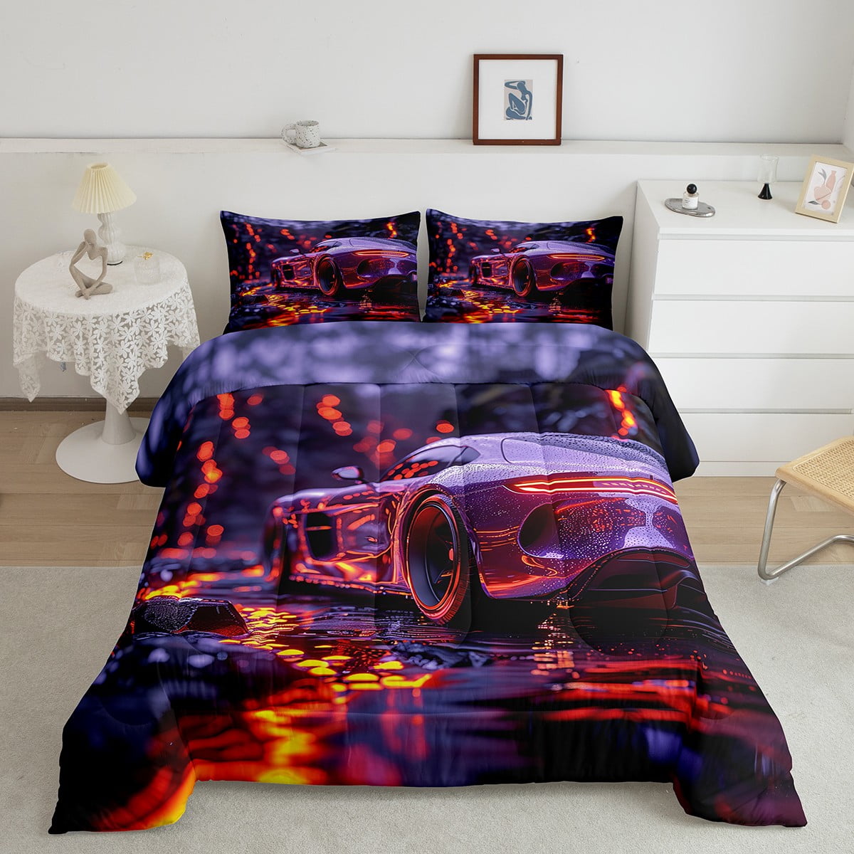 YST Car Bedding Queen Size Race Car Comforter Set,Speed Racing Car