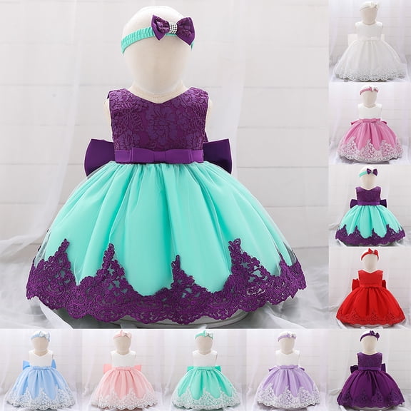 KDFJPTH Girls Dresses Summer Pageant Baptism Lace Bowknot Flower Wedding Christening Tutu Gown First Birthday Outfit Children Dress