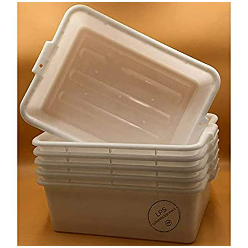 6 Pack 20" x 15" x 7" White Polypropylene Bus Plastic Restaurant