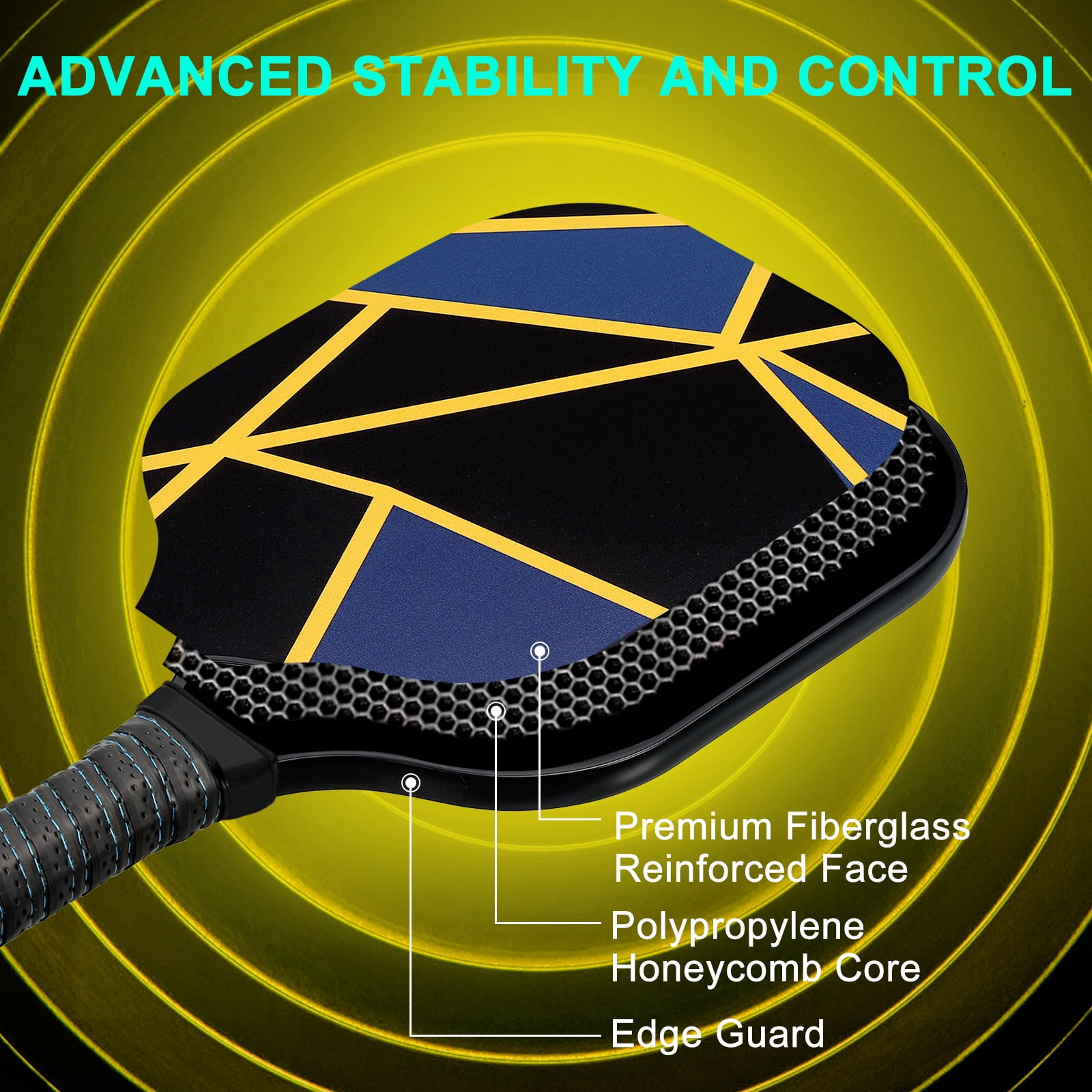 Uxcell Graphite Pickleball Paddles Set of 2, Carbon Fiber Surface, Honeycomb Core, 4 Pickleball, Portable Bag