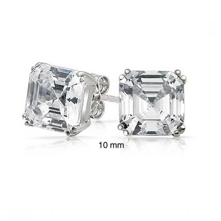 Asscher Stud Earrings 4CT Solitaire Square Asscher Cut CZ Prong Set Cubic Zirconia Stud Earrings For Women 925 Sterling Silver ()