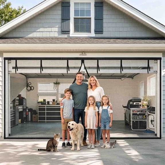 Garage Door Screen Magnetic Closure, 16x7 Ft Heavy Duty Fiberglass Magnetic Screen Door Mesh with Weighted Bottom for 2 Car Garage Net Screen, Breathable & Hands Free, Anti Annoying Animal Out