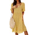 thumbnail image 1 of LUXUR Robe Midi pour Femmes Manches Courtes Été Plage Robe Tunique Imprimé Floral Col en V Jaune m, 1 of 2
